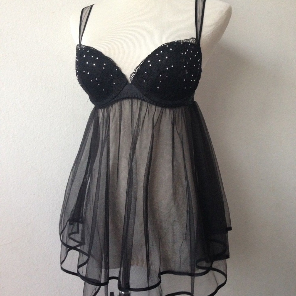 Victoria's Secret Babydoll Bridal Black Mesh Tutu